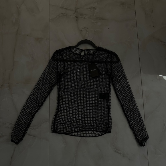Saint Laurent Authentic Mesh Long Sleeves Sequins Black - Picture 5 of 7